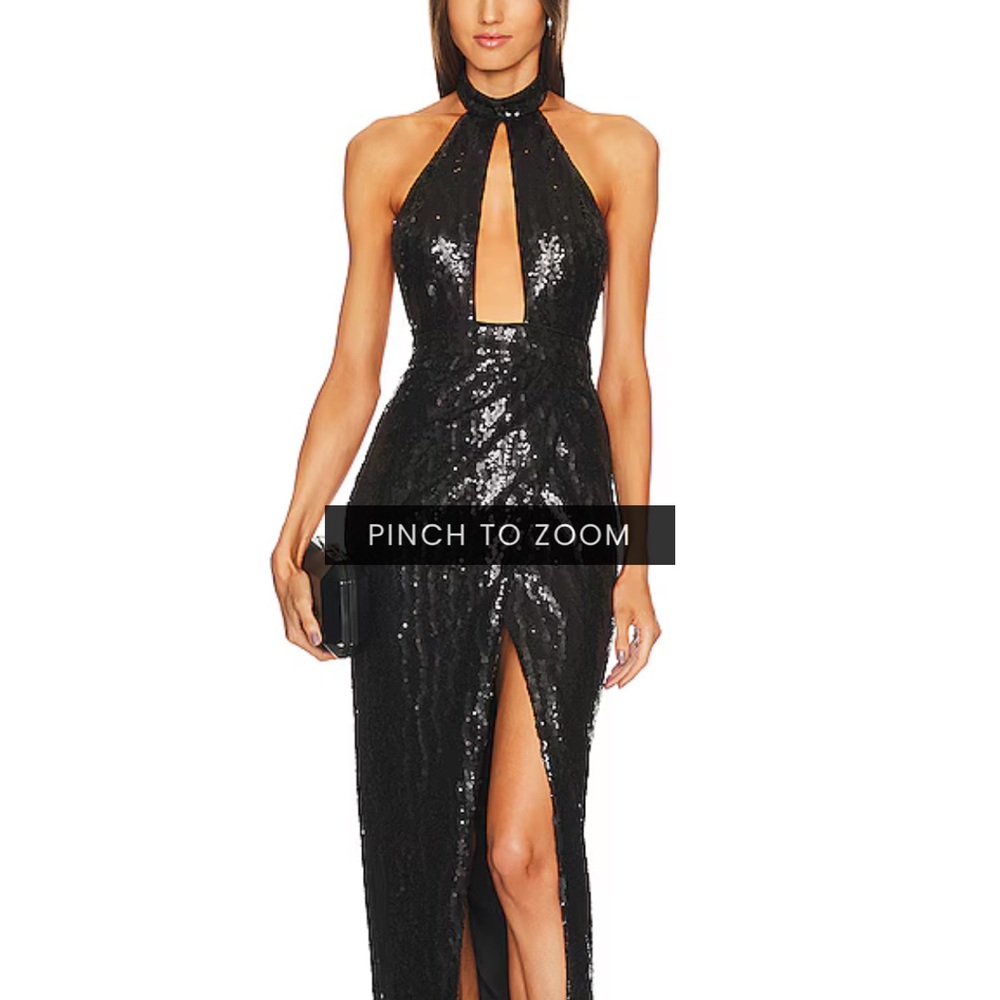 Michael Costello x REVOLVE Black Sequin Halter Gown with Slit size xsmall